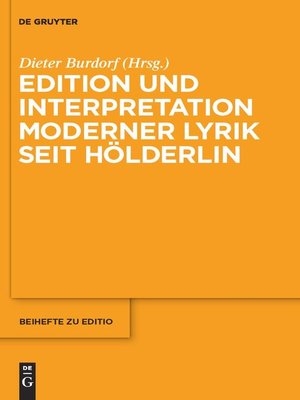 cover image of Edition und Interpretation moderner Lyrik seit Hölderlin